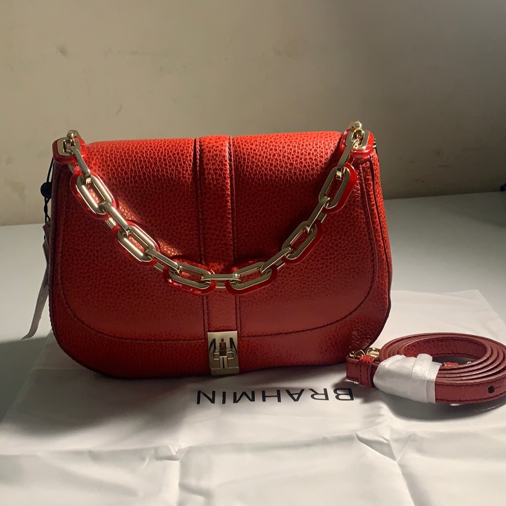 Brahmin Red Leather Chain Shoulder Bag